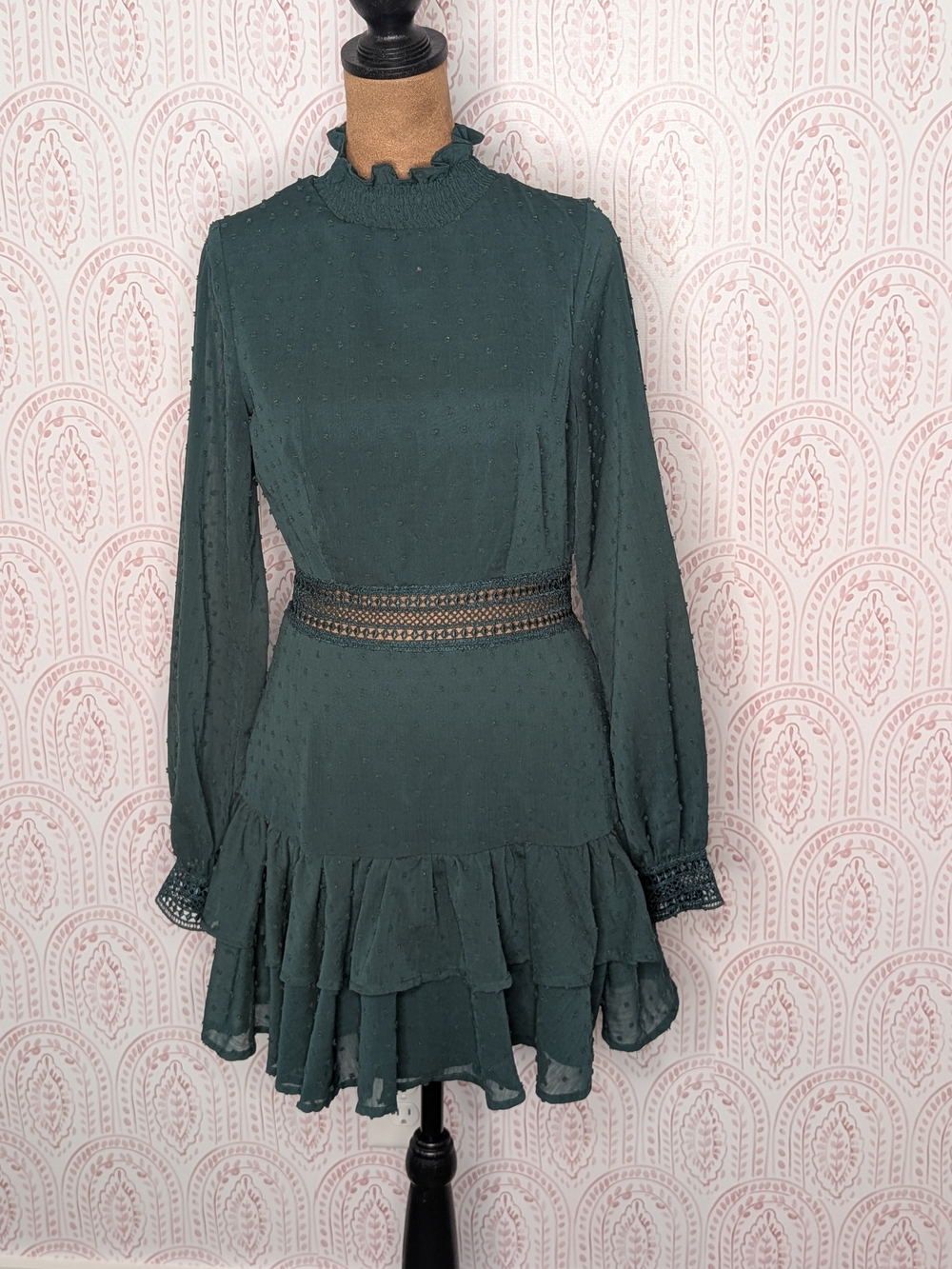 Showpo. Tiered Ruffle Long-Sleeve Dress in Deep Green
